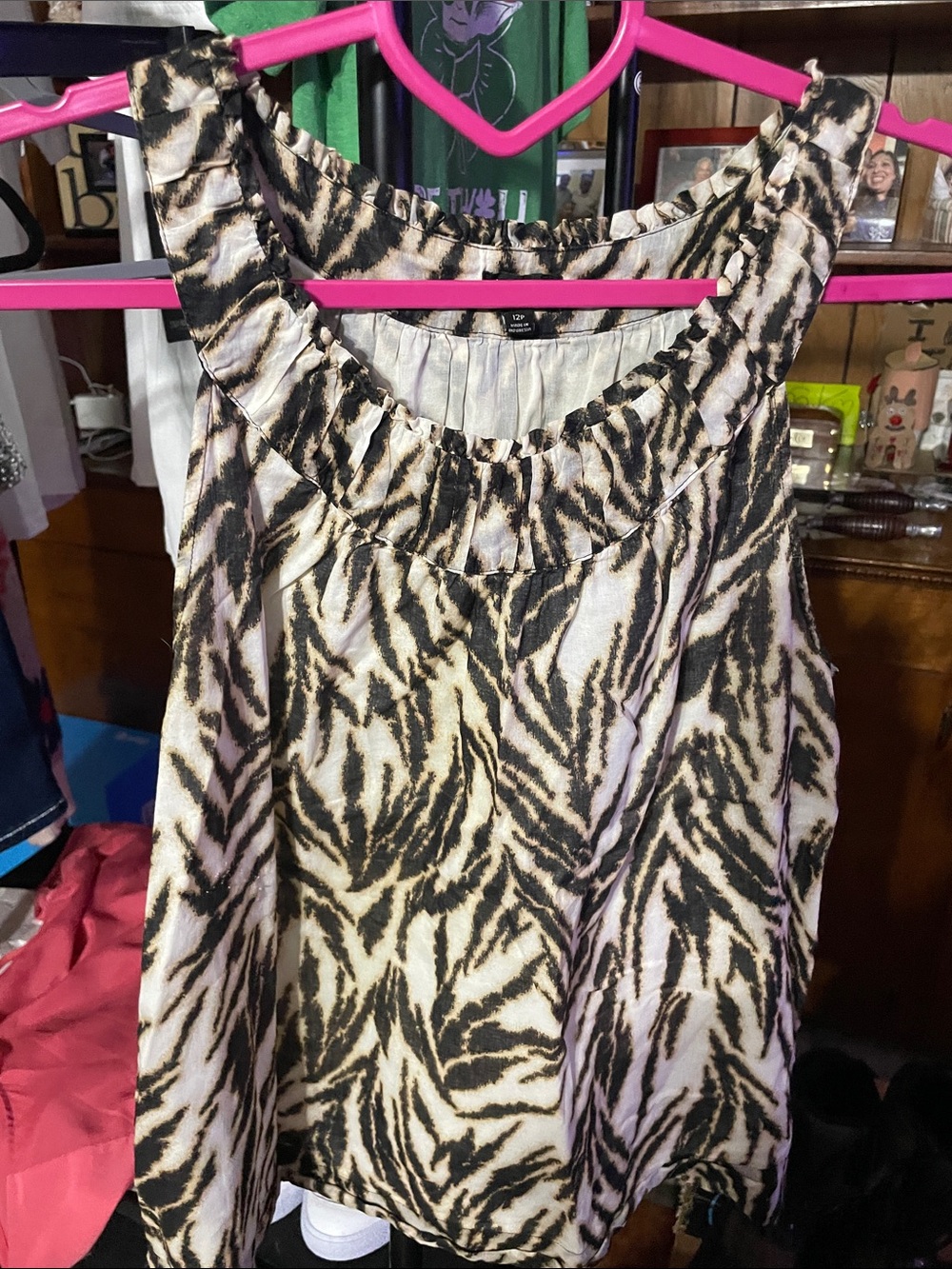 Talbots Black and Cream Animal Print Sleeveless Blouse
